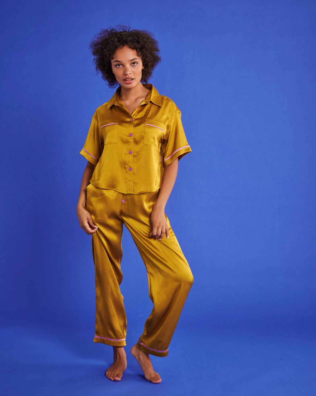 VaVaVoom Eco Satin Short Sleeve Shirt & Pant Pyjama Set