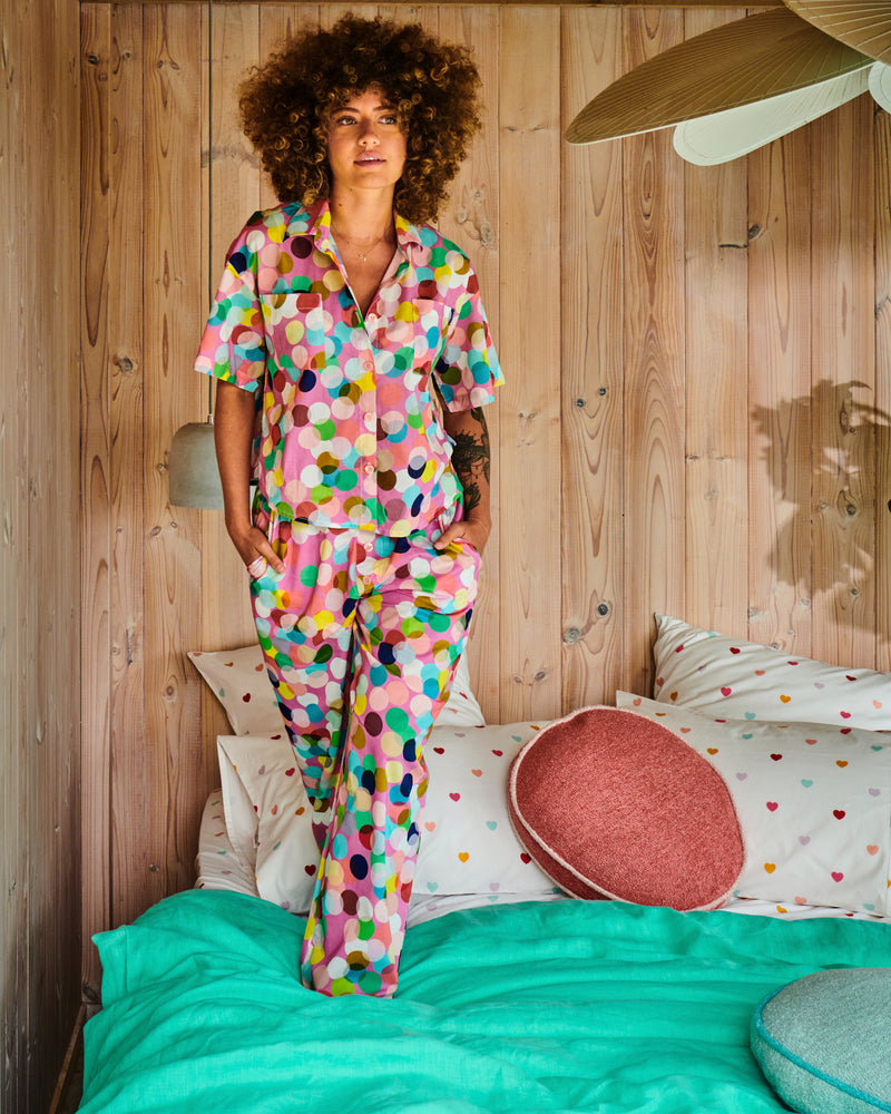 Confetti Pink Organic Cotton Short Sleeve Shirt & Pant Pyjama Set