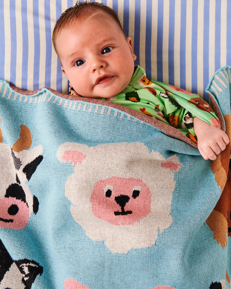 Farm Friends Cotton Knitted Baby Blanket