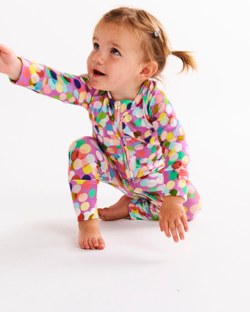 Confetti Pink Organic Long Sleeve Zip Romper