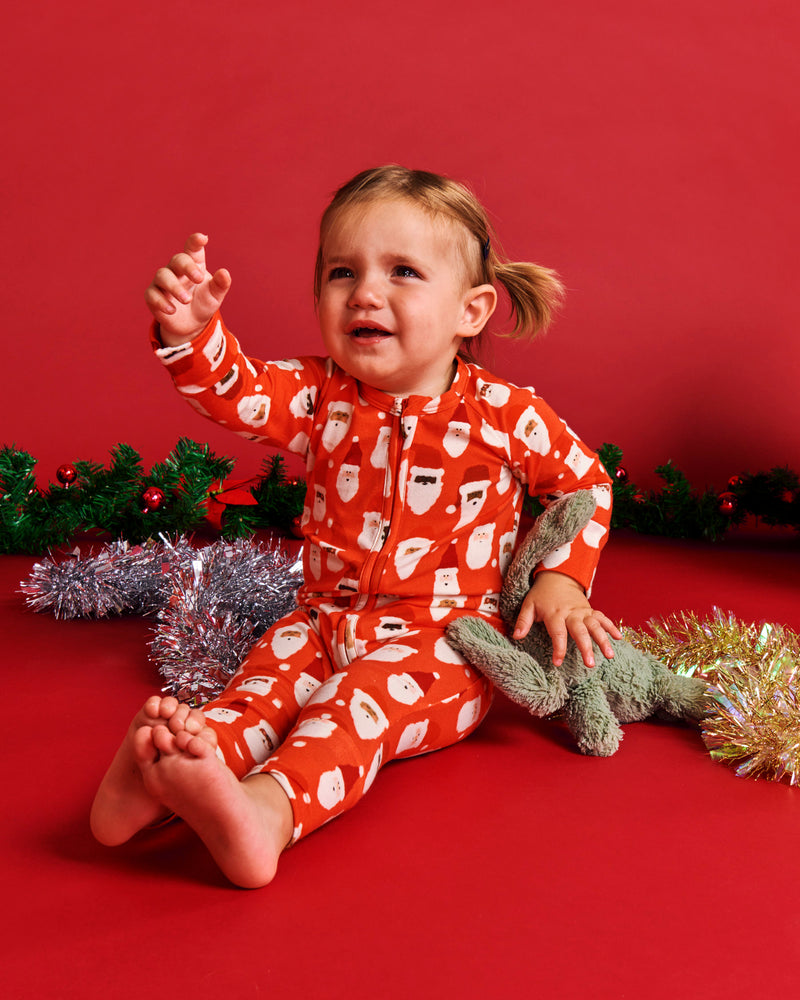 HoHoHo Red Organic Long Sleeve Zip Romper