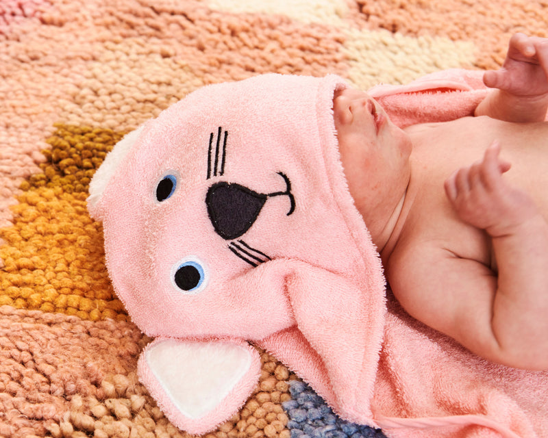 Pink Cat Terry Baby Towel