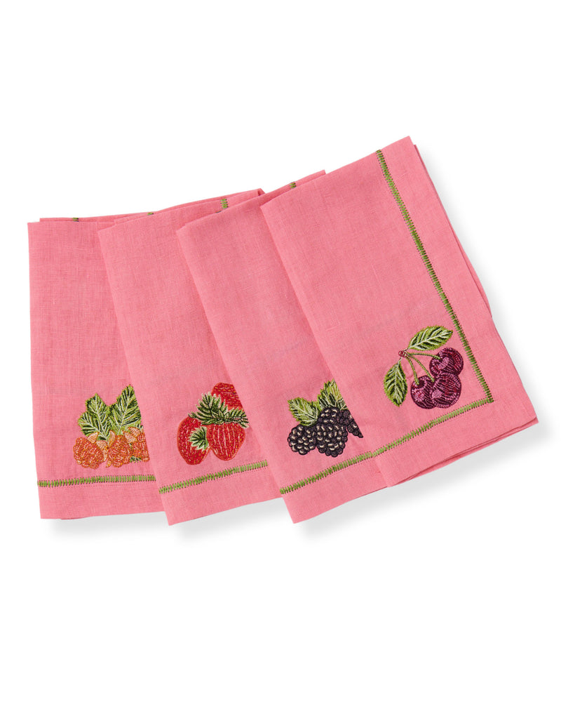 Berry Bliss Embroidered Linen 4P Napkin Set