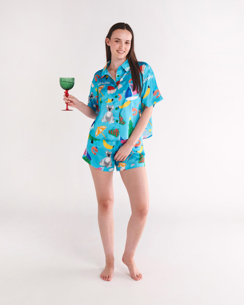 Christmas Icons Eco Satin Short Sleeve Shirt & Short Pyjama Set