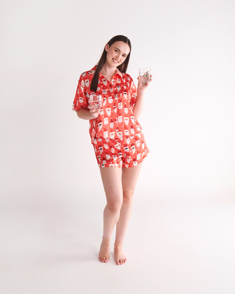 HoHoHo Red Teen Eco Satin Short Sleeve Shirt & Short Pyjama Set