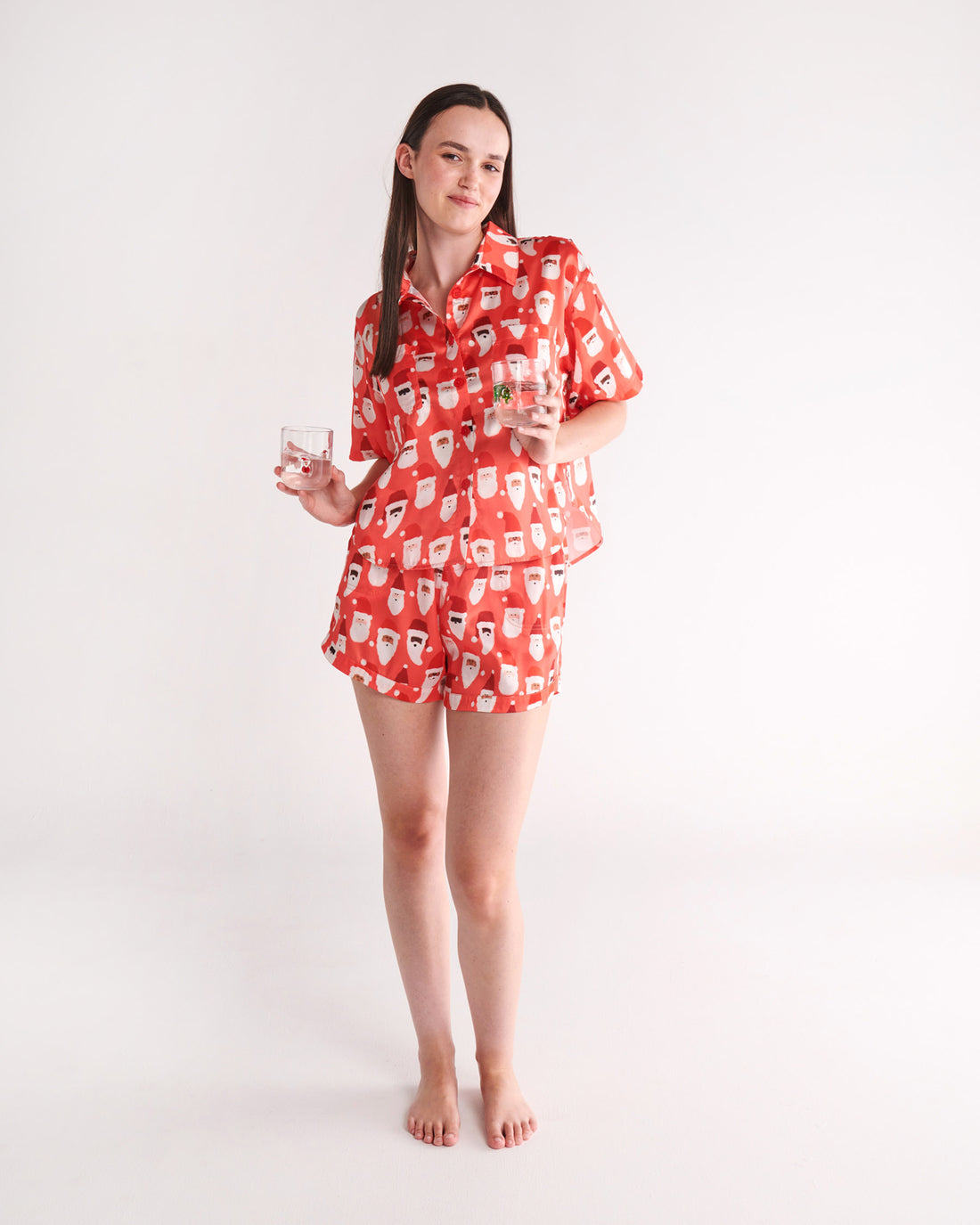 HoHoHo Red Eco Satin Short Sleeve Shirt & Short Pyjama Set