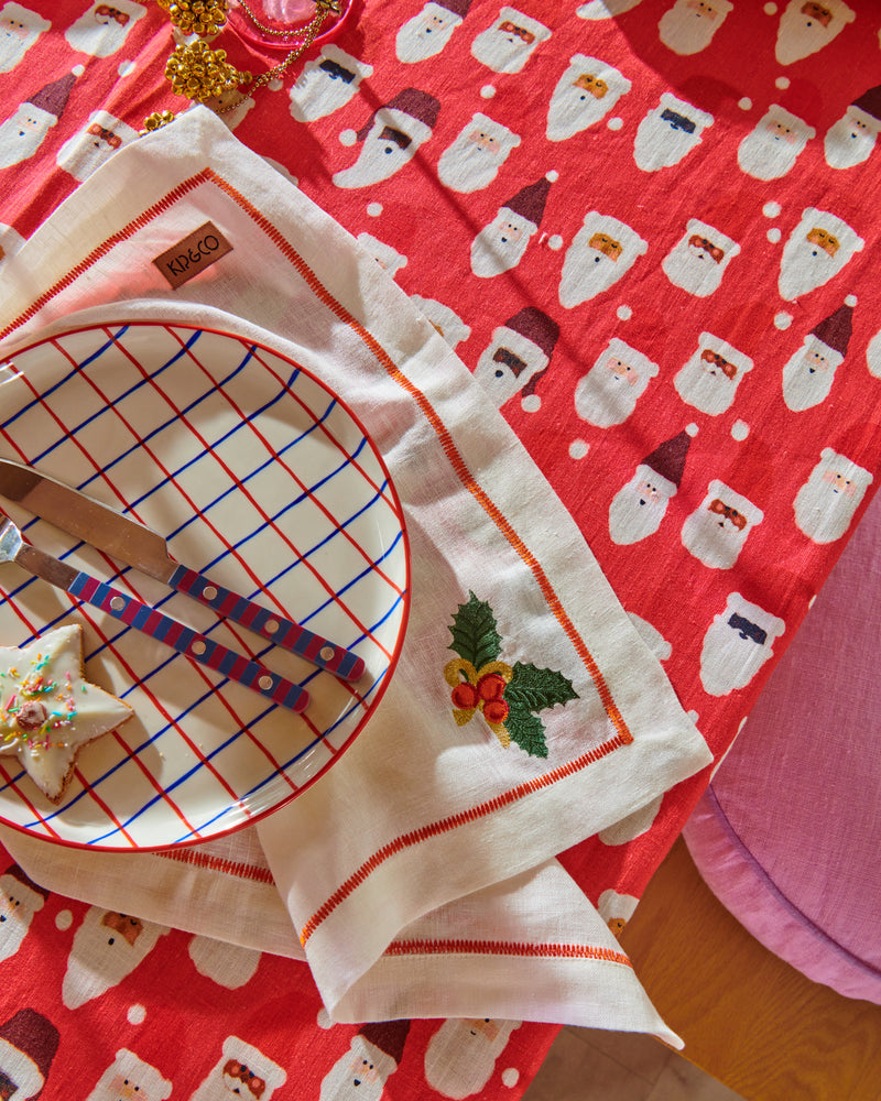 HoHoHo Red Linen Tablecloth