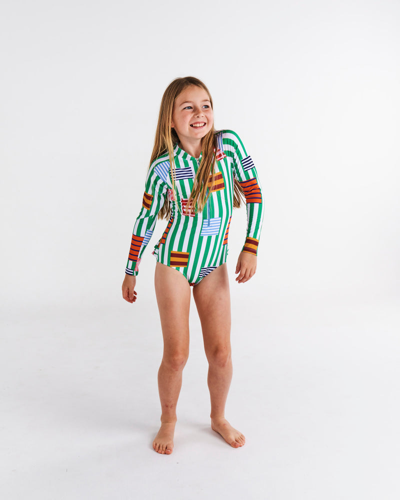 Stripe On Stripe Long Sleeve Bathers