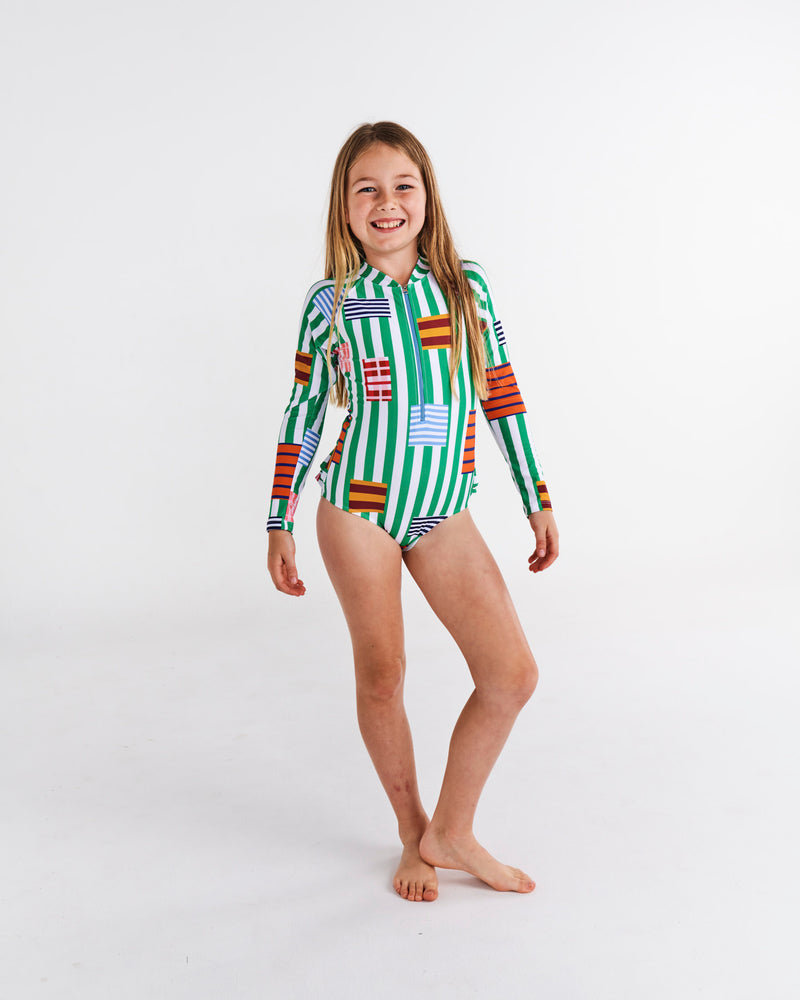 Stripe On Stripe Long Sleeve Bathers