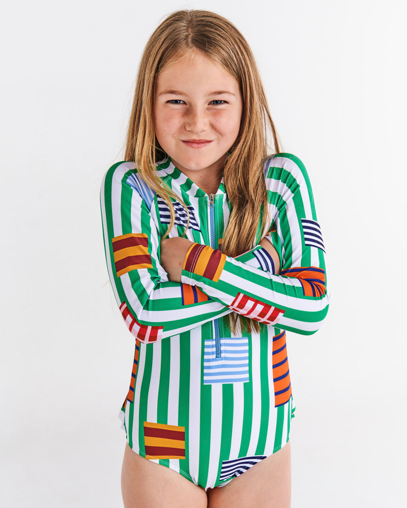 Stripe On Stripe Long Sleeve Bathers