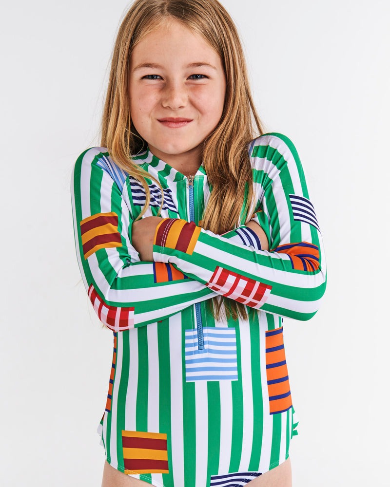 Stripe On Stripe Long Sleeve Bathers