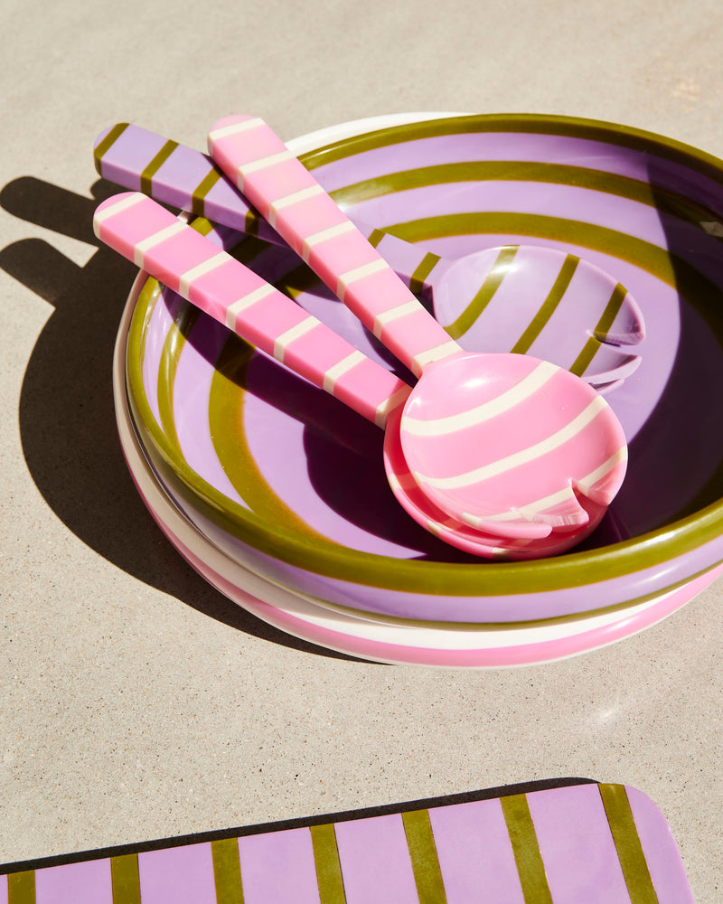 Wisteria Lane Stripe Resin Salad Servers