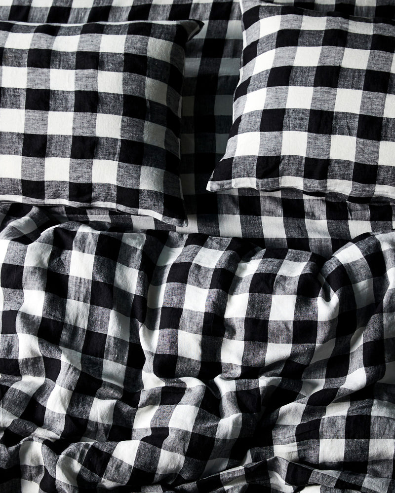 Black & White Gingham Linen European Pillowcases