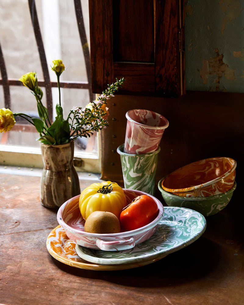 Pink Marble Enamel Pasta Bowl 2P Set