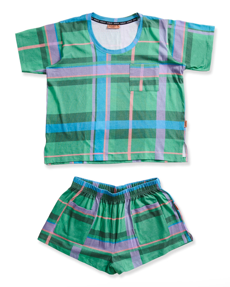 Jewel Of The Nile Tartan Organic Cotton Short Sleeve T-Shirt & Shorts Pyjama Set