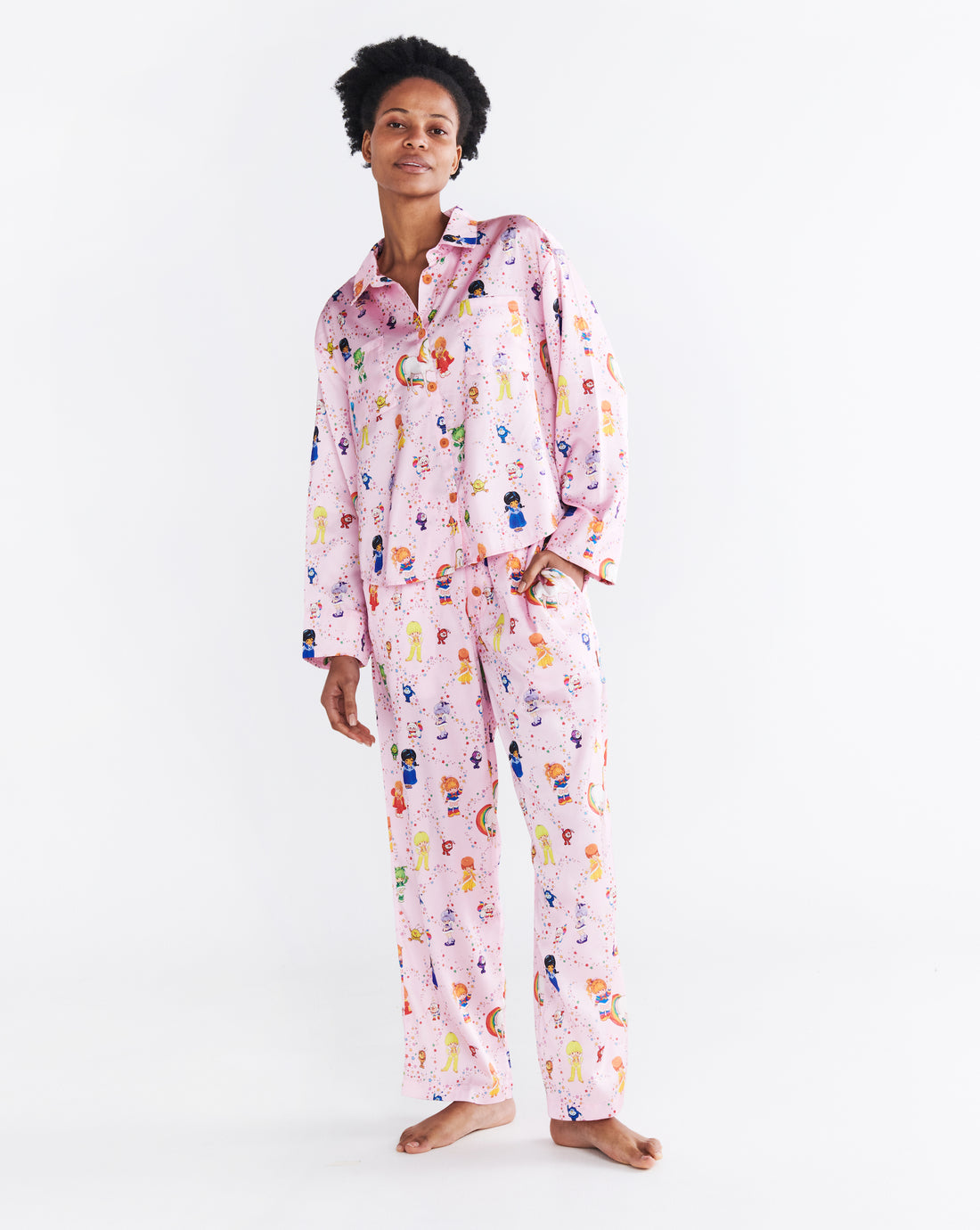 Kip&Co x Rainbow Brite Star Shower Eco Satin Adult Long Sleeve Shirt & Pant Pyjama Set