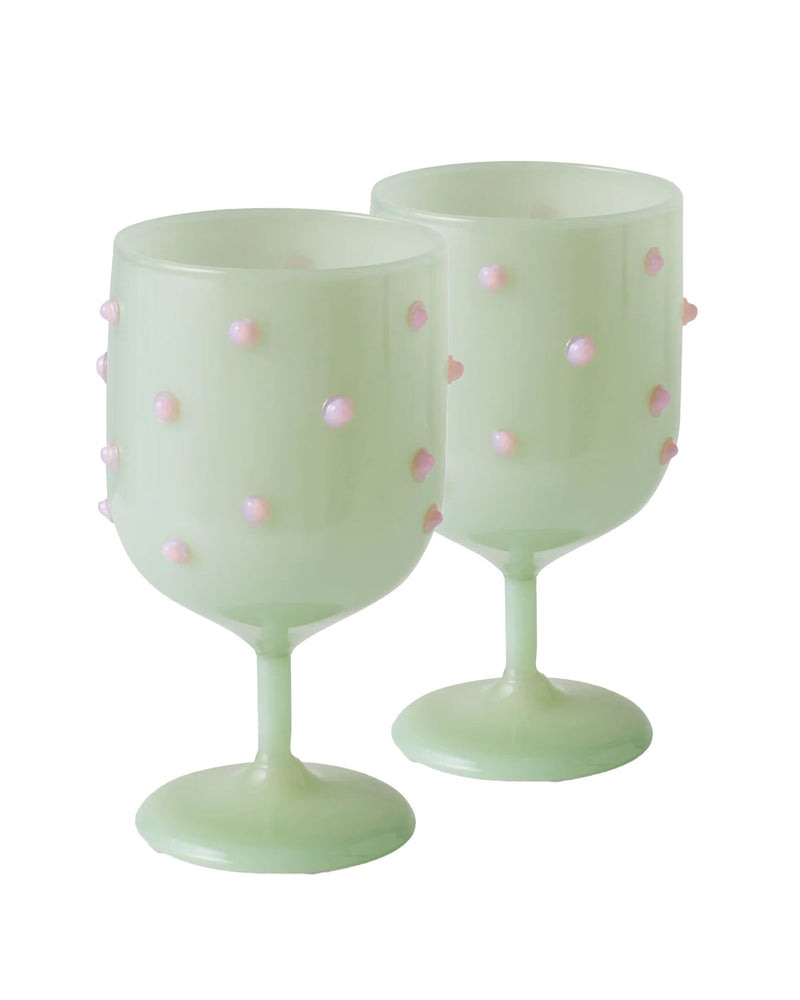 Pistachio Polkadot Wine Glass 2P Set