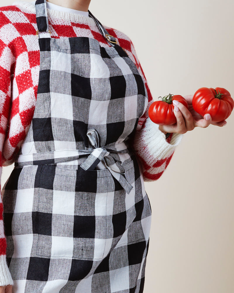 Black & White Gingham Linen Apron