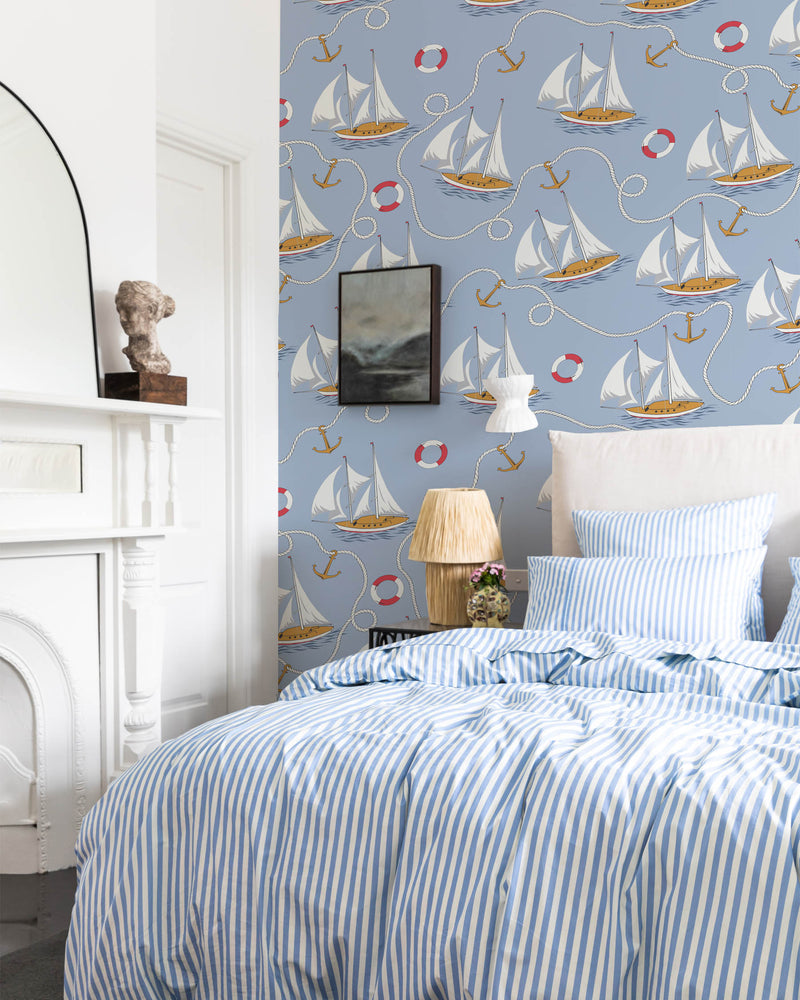 Milton & King x Kip&Co Hey Sailor Light Blue Wallpaper