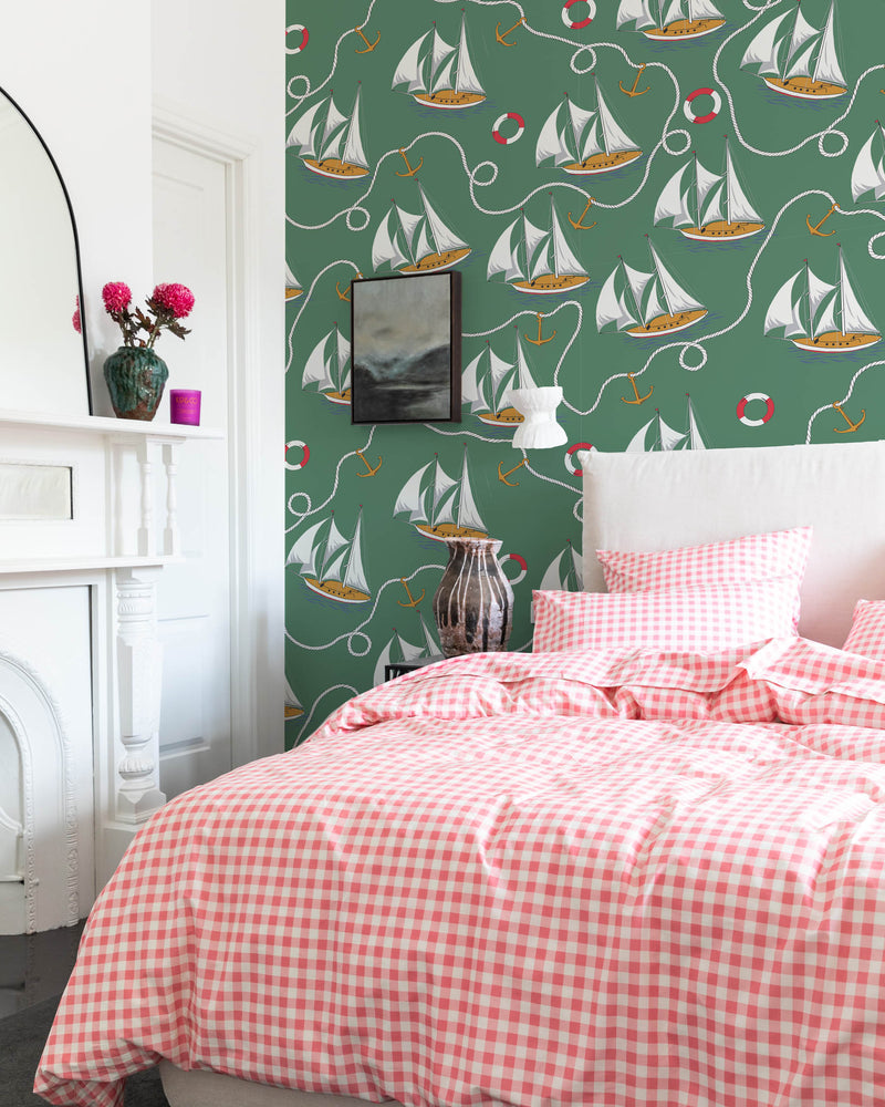 Milton & King x Kip&Co Hey Sailor Green Wallpaper