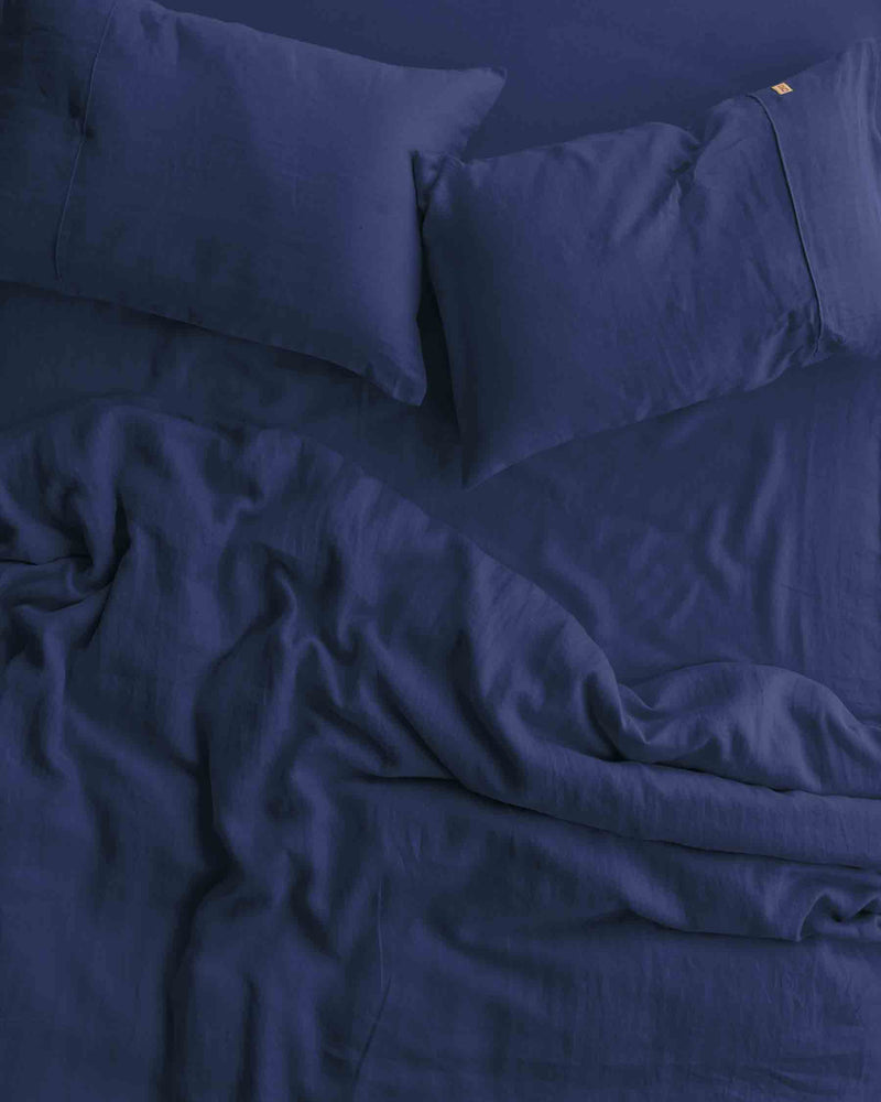 Indigo Linen Fitted Sheet